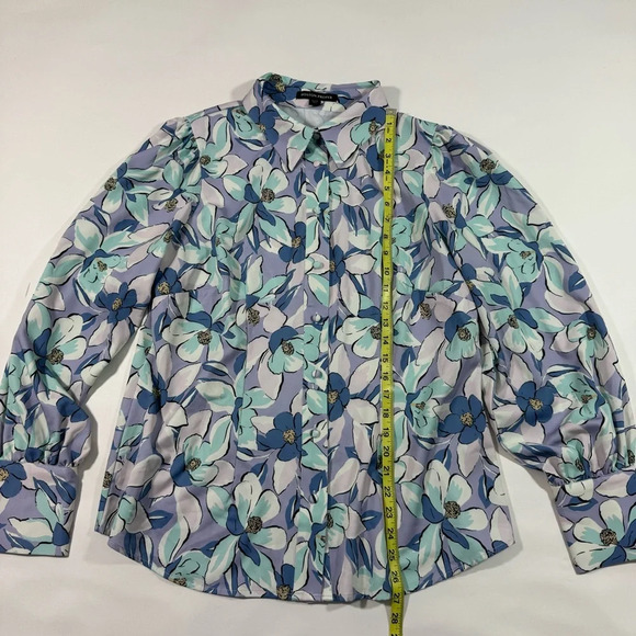 Boston Proper Lillies Print Shirt Victoria Chic Drama Sleeve Purple - Picture 6 of 6